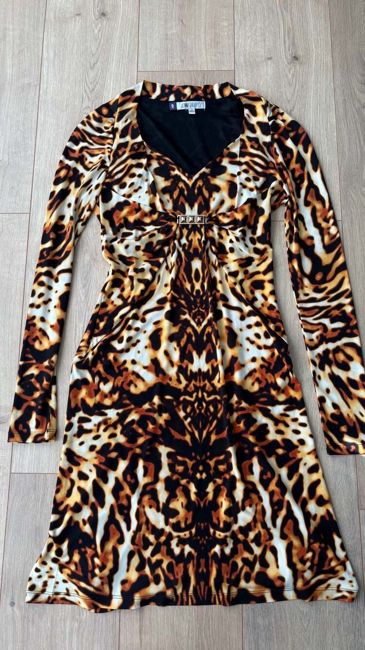 Jennifer Lopez Leopard Dress Size XS Long Sleeve Animal Print